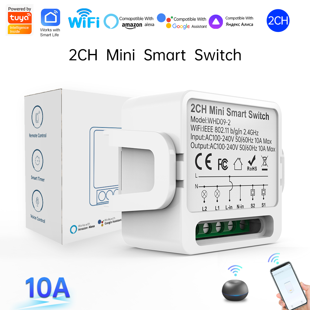 Smart Home Google - Interrupteur intelligent Tuya 2 voies, 2